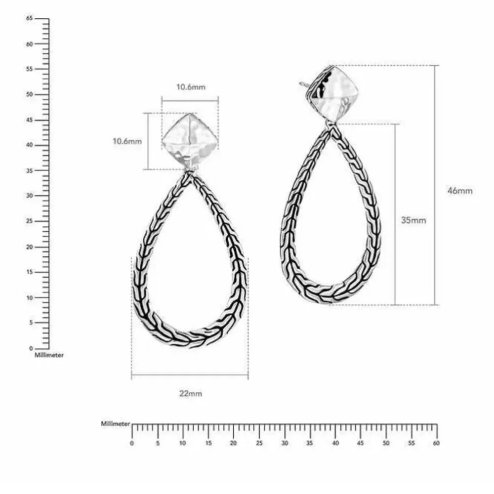 John Hardy Classic Chain Sterling Silver Hammered Pear Drop Earrings Beautiful